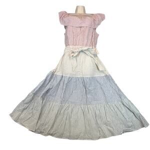 NWT Womens 3XL Oddi Rainbow Midi Cottage Maxi DressTie Off The Shoulder Ruffle